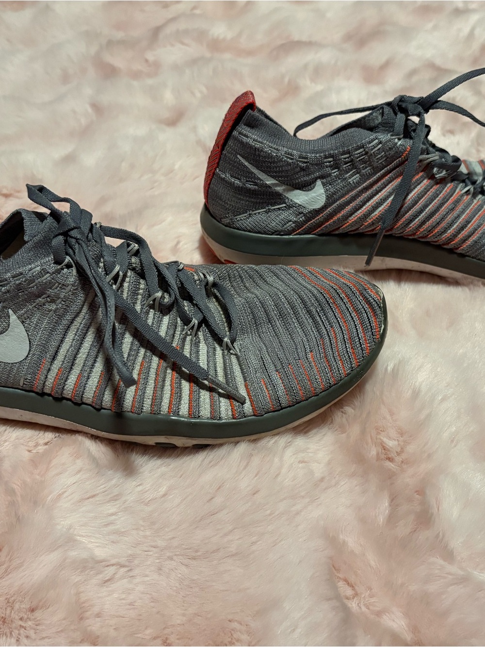 Nike Gray with Orange Accents Flyknit Running Shoes